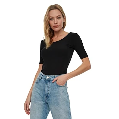 Image of Trendyol Women Slim fit Basic Scoop Neck Knit Blouse Schwarz