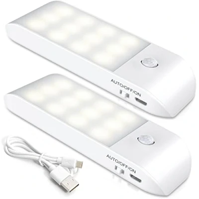 Image of Motion Sensor Lights Indoor[2 Packs], USB Rechargeable Night Light Cupboard with 3 Modes, Stick on Magnetic Strips for Wardrobes Cabinet, Bedrooms, Stairs, Hallway, Kitchen
