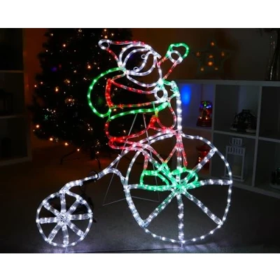 Image of Christmas Concepts® Rope Light Santa On Bicycle with Flashing Wheel 85cm x 103cm Multi Coloured LED Lights