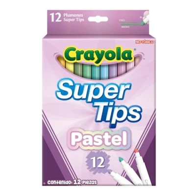 Image of CRAYOLA Pastel SuperTips Washable Markers Assorted Colours (Pack of 12), Premium Felt Tip Pens That Can Easily Wash Off Skin &amp; Clothing, Ideal for Kids Aged 3+