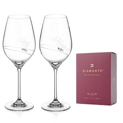Image of DIAMANTE Swarovski Crystal Wine Glasses Pair His &amp; Hers Set of 2 (Wine 360ml)