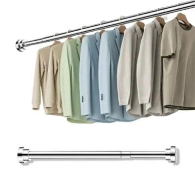 Image of Extendable Stainless Steel Wardrobe Rail, 40 55cm Adjustable Clothes Rail Pole Telescopic Shower Pole, Curtain Rod No Drilling Tension for Bath,Closet,Wardrobe