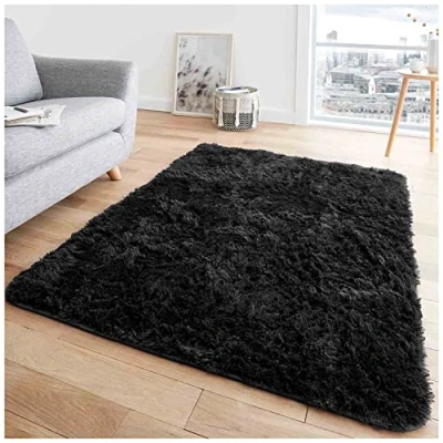 Image of GC GAVENO CAVAILIA Shaggy Rugs For Living Room Super Soft Bedroom Rug Non Slip Floor Fluffy Black 80X150