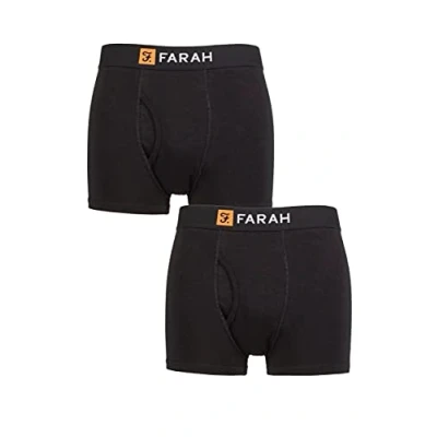 Image of Mens 2 Pack Farah Plain and Striped Cotton Classic Keyhole Trunks Black / M