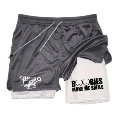Image of Siirigo Shorts Men, Sexy Boobs Graphic Print Gym Performance Shorts, Running with Phone Pocket (XL,D 3)