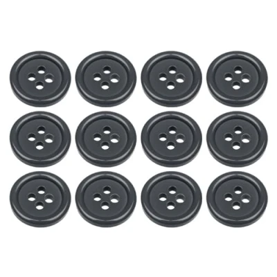 Image of Pack of 12 Grey Sew on 15mm Round Buttons Flat 4 Holes 24L 24 Ligne