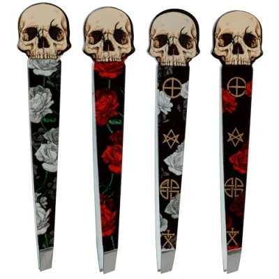 Image of Puckator Skulls and Roses Shaped Tweezers Sharp Thin Fine Kids Mini Ingrown Hair Stocking Fillers Tweezer for Facial Women Chin Small Gift Splinter Removal