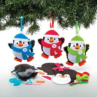 Image of Baker Ross AT238 Penguin Decoration Sewing Kits, Christmas Arts and Crafts (Pack of 3), Assorted
