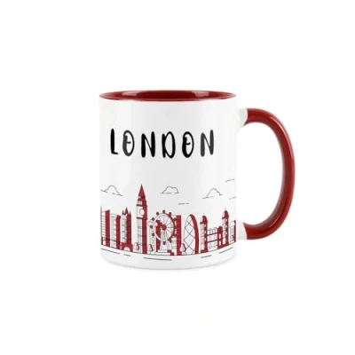 Image of London Skyline Mug Iconic Souvenir Gift for City Lovers Tea/Coffee Ceramic Red &amp; White Cup Present