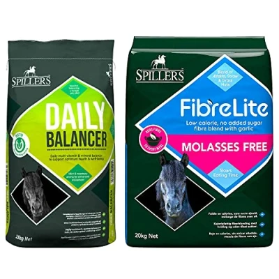 Image of SPILLERS Daily Balancer 15kg and Fibre Lite Molasses 20kg Horse Feed for a Balanced Diet Horses Ponies Food with Chopped Alfalfa