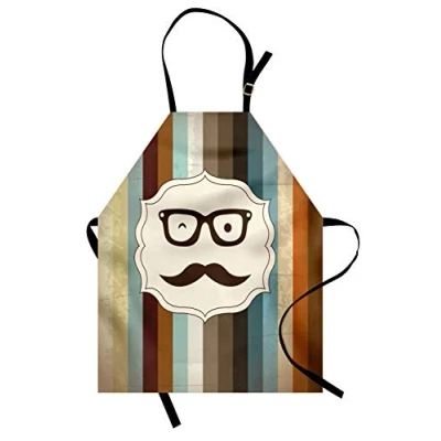 Image of ABAKUHAUS Modern Apron, Man Moustache Glasses, Unisex Kitchen Bib Apron with Adjustable Neck for Cooking Baking Gardening, Multicolor