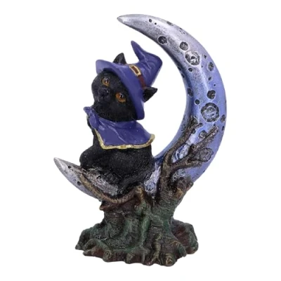 Image of Nemesis Now Sooky Witches Familiar Black Cat and Crescent Moon Figurine 11.5cm, Resin, Figurine, Witchy Gift, Cast in the Finest Lovingly Hand Painted