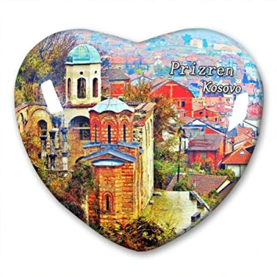 Image of Kosovo Prizren Fridge Magnet Refrigerator Stickers Collection Decorative Travel Souvenir Heart Shaped Crystal Glass