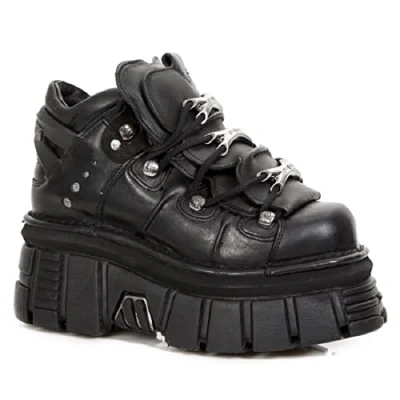 Image of New Rock 106 S29 Unisex Goth Punk Black Metallic Platform Ankle Boots 10