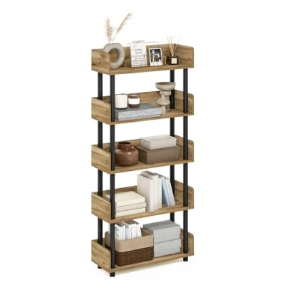 Image of Furinno Turn N Tube 4 Tier Toolless Display Rack, Flagstaff Oak/Black