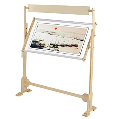Image of Large Size Embroidery Stand, Cross Stitch Floor Stand Wooden Frame 360 Degrees Rotatable Needlework with 5 Adjustable Height Level for Needle Work