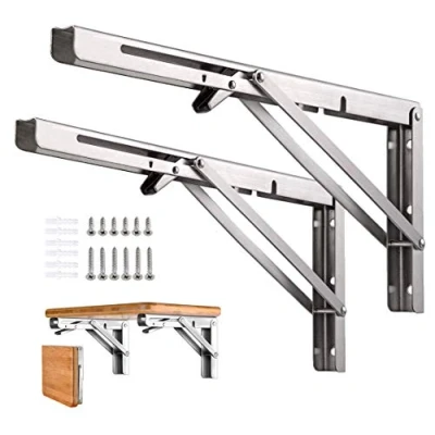 Image of Folding Shelf Brackets, Heavy Duty Stainless Steel Collapsible DIY Wall Mounted Bracket, Max Load 100kg (12 inch)