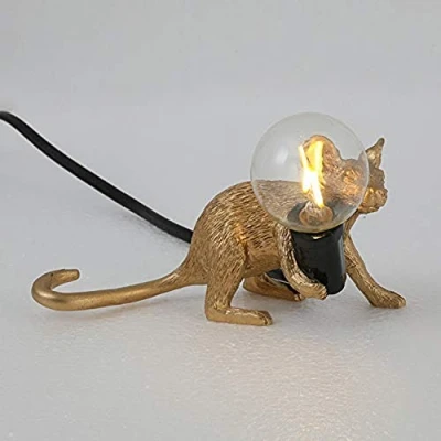 Image of Retro Rat Table Lamp Mouse Desk Light Bedside Resin Mice Warm Room Decor E12 Base (Gold Lie Down)