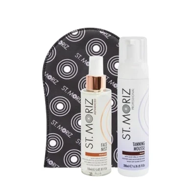 Image of St Moriz Fake Tan Bundle Worth £17.97 Contains 1 x Professional Dark Tanning Mousse, Advanced Face Mist &amp; Mitt Fast Drying Vegan With Aloe Vera Vitamin E