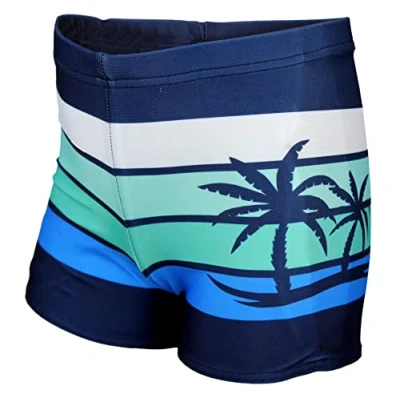 Image of Aquarti Boys&#039; Swimming Trunks Striped with Printed Motif, Dark Blue/Green, 122