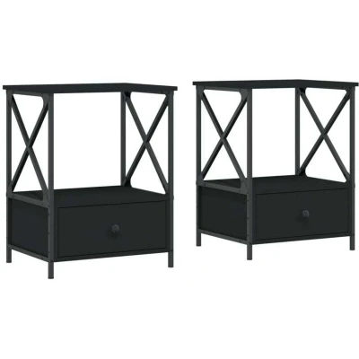 Image of vidaXL Bedside Tables 2 pcs Black 50x41x65 cm Engineered Wood