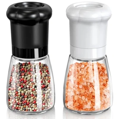 Image of CIRCLE JOY Salt and Pepper Grinder, Manual Grinder Set with Adjustable Ceramic Blades, Glass Body Shakers for Kitchen BBQ, No Salt/Pepper Included, 180ml