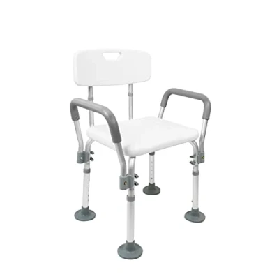 Image of PEPE Shower Chairs for Elderly, Seat with Adjustable Back and Armrest Mobility,Wide Frame Stool Anti Skid Rubber Feet, Maximum Load 100kg, White