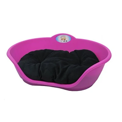 Image of DOG BED PINK(FUCHSIA) PLASTIC WITH BLACK CUSHION /EXTRA LARGE HEAVY DUTY PET DOG/CAT/ANIMAL/SLEEP/BASKET