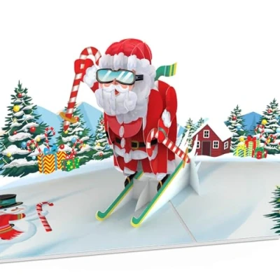 Image of papercrush® Pop up Card Santa Claus on Skis Funny 3D Christmas for Men (Husband, Boyfriend, Dad), Merry Skiers as a Money Gift, Travel Voucher Ski Holidays
