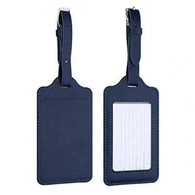 Image of kwmobile Luggage Tags 2X Synthetic Leather Name Address Cards for Travel Luggage, Suitcases Dark Blue