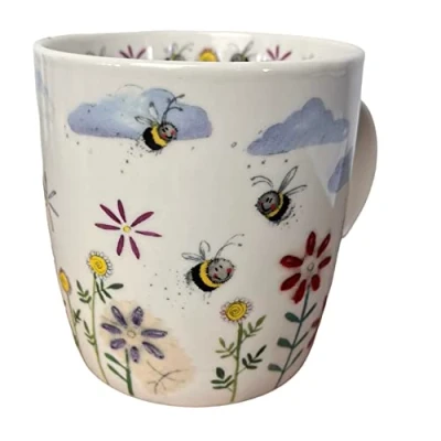 Image of Alex Clark Bees and Flowers Mug from an Original Artwork Cup for Nature Lovers Gift Ideas Perfect Coffee &amp; Tea Vegan Friendly Designed in The UK...