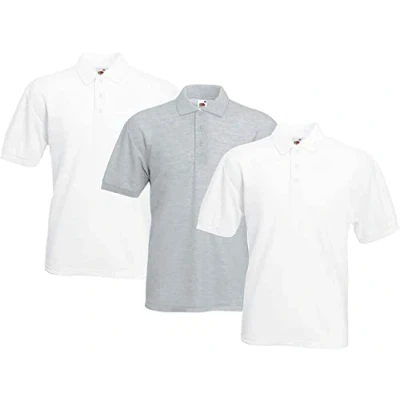 Image of Fruit of the Loom Men&#039;s Polo Shirt (Pack 3), 2white1grey, XXXX Large