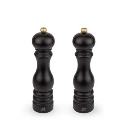 Image of PEUGEOT Duo Paris Pepper Mill + Salt 22 cm Classic Adjustment PEFC Labelled Revalorised Wood Made in France Chocolate Colour