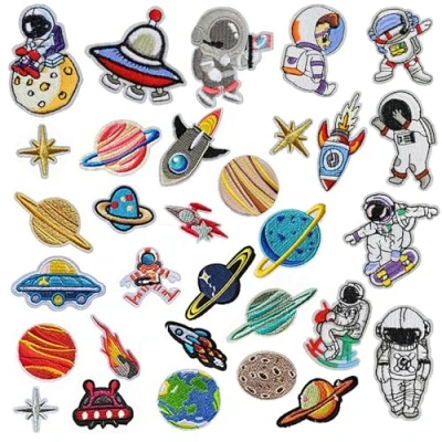 Image of Woohome 30 PCS Iron on Patches Solar System Appliques Stickers Space Planets Applique Embroidered for Clothing, Jackets, Backpacks, Jeans
