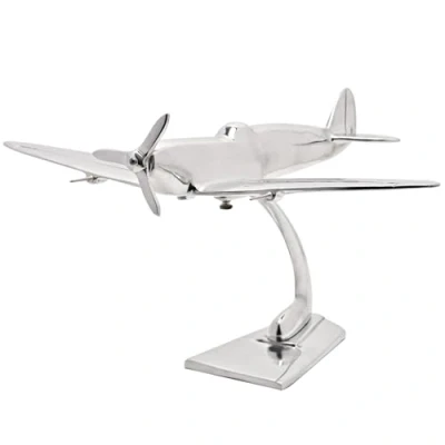 Image of MAISONICA 14&quot; Metal Model Spitfire Ornament Silver British Military Plane Gift