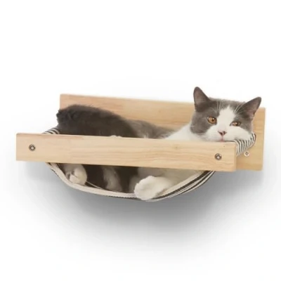 Image of FUKUMARU Cat Hammock Wall Mounted Large Cats Shelf, Modern Beds and Perches, Premium Kitty Furniture for Sleeping, Playing, Climbing, Lounging, Easily Holds up to 18kg, Black Stripe