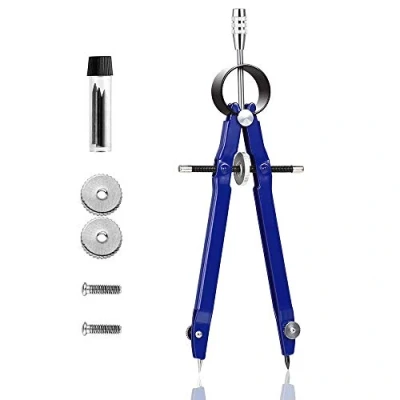 Image of Drawing Compass, 1pc Professional Compass Maths Metal Drafting with Lock&amp;Extra Lead Refills, Blue Bow Geometry Set for Technical Accessories &amp; School Supplies Makes 24cm Circle