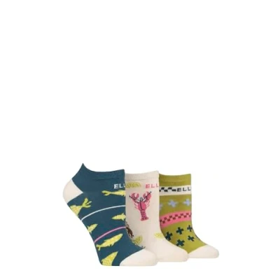 Image of Women&#039;s 3 Pair Elle Plain, Stripe and Patterned Cotton No Show Socks Coastal Joy 4 8