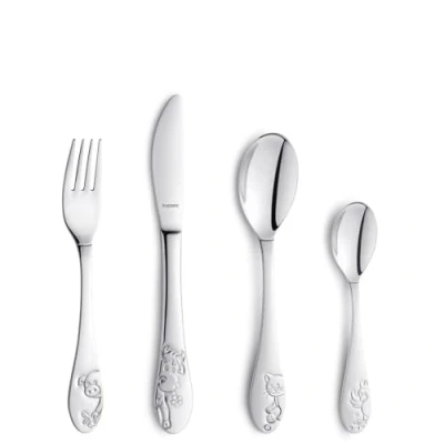 Image of Kuppels Children&#039;s Cutlery Set Farm Friends 4 Pieces Rustproof Stainless Steel Embossed from 3 Years for Boys and Girls Knife, Fork, Tablespoon
