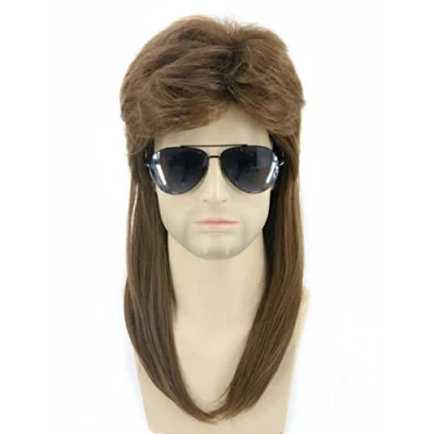 Image of Topcosplay 70s 80s Wig for Men Mullet Brwon Retro Punk Rocker Wavy Party Costume Halloween