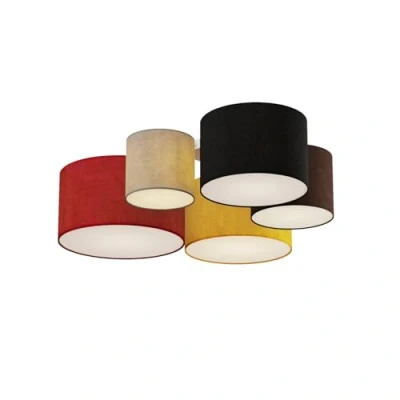 Image of Lindby ceiling light Laurenz, 5 bulb, 93cm, red/yellow, textile