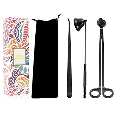 Image of Candle Accessory Set, Wick Trimmer, Cutter, Snuffer, Dipper Set (black)