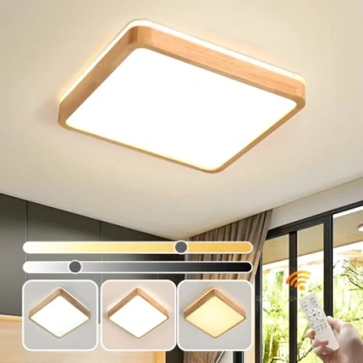Image of YYUTLUO LED Ceiling Light Wood, Top 360 Glow Square Natural Wooden Lamp Dimmable with Remote Control 2700K 6500K, 36W Living Room, Dining Hallway, Home, Office, Children&#039;s Room(Ø50cm)