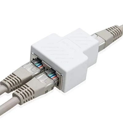 Image of COVVY RJ45 Splitter Connector Female to Network Adapter 1 2 Port CAT 5/CAT 6 LAN Ethernet Cable Dual Socket (1 Pcs, white)