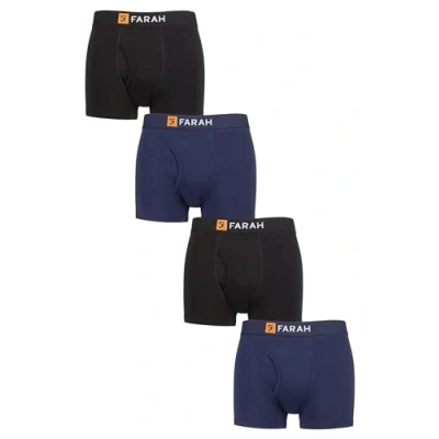 Image of Farah Mens Cotton Keyhole Trunks Plain and Striped Soft Breathable Classic Underwear in a 4 Pack Sizes S,M,L,XL,XXL Black Navy L