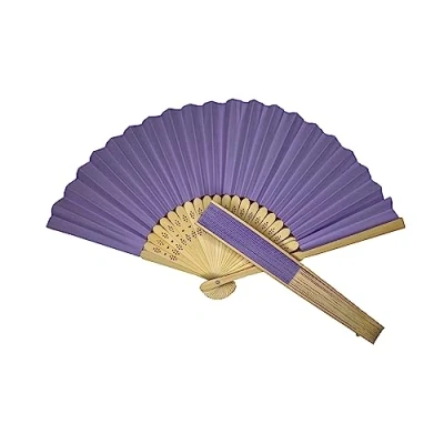 Image of Parev Light Purple Paper Foldable Hand Held Bamboo Wooden Fan