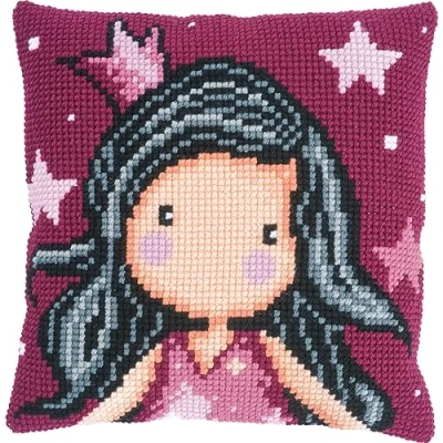 Image of Vervaco Gorjuss Dreaming Cross Stitch Cushion Kit, Ecru, ca. 40 x cm