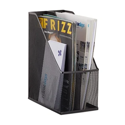 Image of Relaxdays 2 Compartment A4 C4 File Holder, Metal, Black, 25 x 14.3 31.5 cm