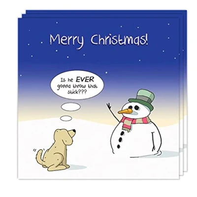 Image of Twizler Funny Christmas Cards Pack of 3 Dog &amp; Stick Design Multipack Merry