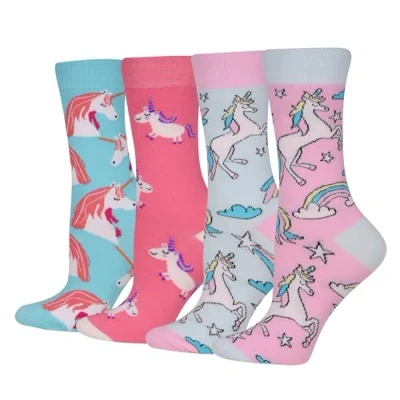 Image of Cansok Women Animal Unicorn Socks Gifts Novelty Dress Crew (Unicorn 4 pairs)